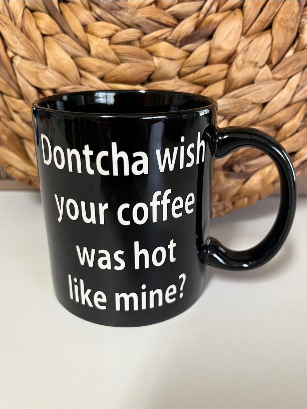 8 oz. Coffee mug black with etched monkey design and flirty message☺️.